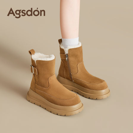 奥古狮登厚底雪地靴女2025新款冬季加绒保暖短靴东北棉鞋子马丁靴