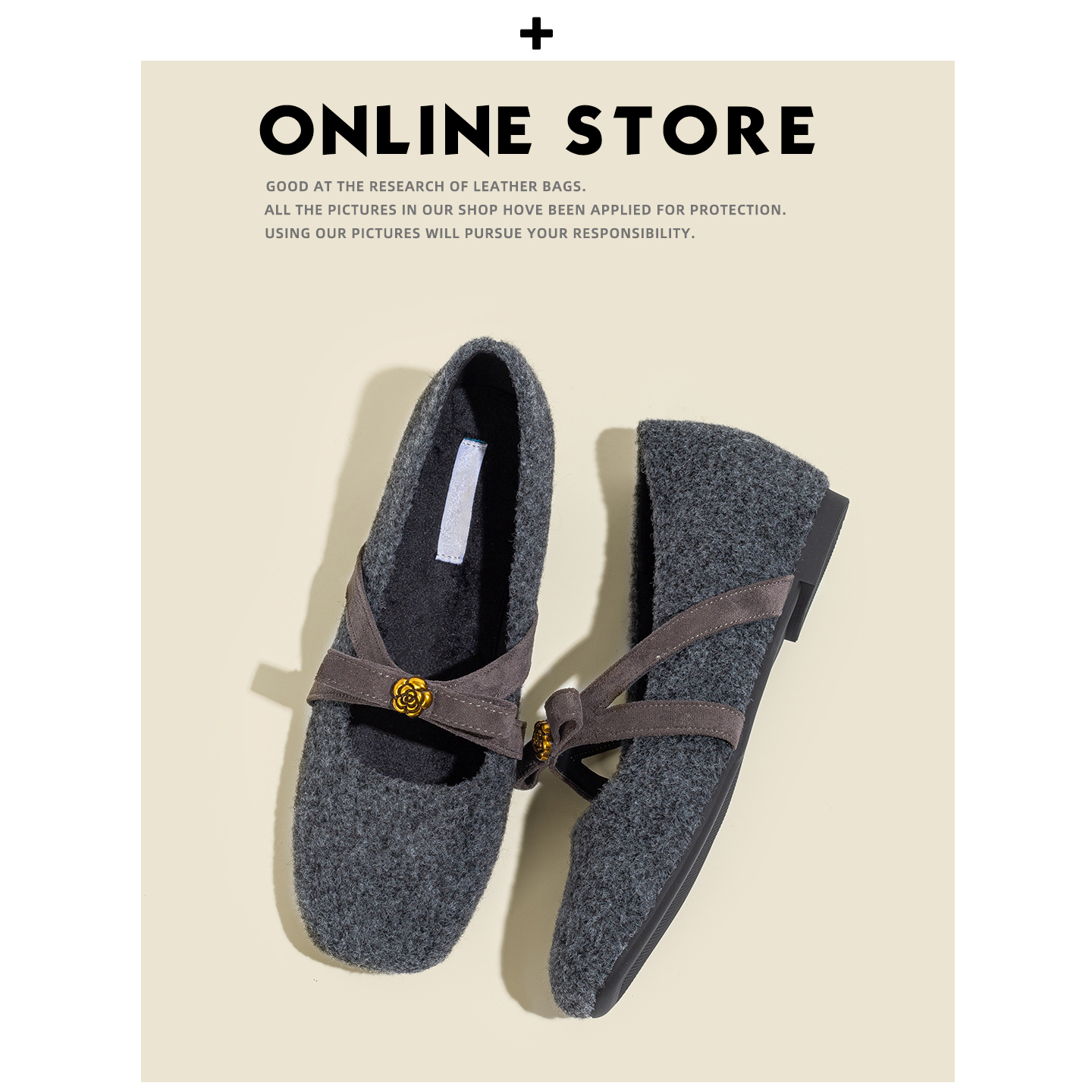 5cm内增高~加绒玛丽珍女鞋冬季2025新款保暖毛毛棉鞋灰色勃肯鞋主图