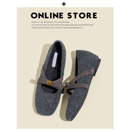 5cm内增高~加绒玛丽珍女鞋冬季2025新款保暖毛毛棉鞋灰色勃肯鞋