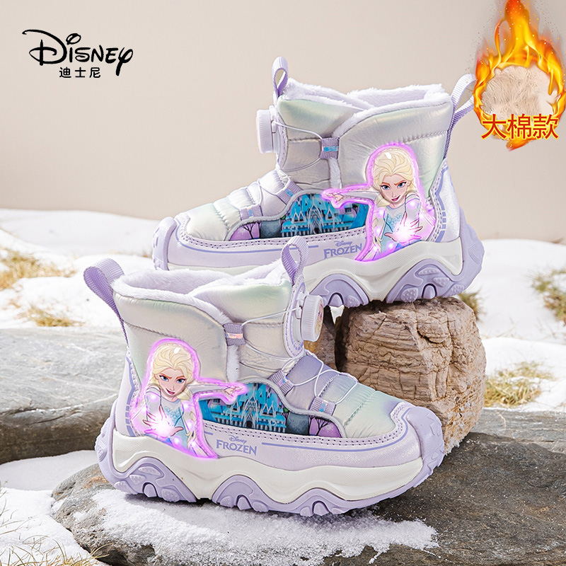 迪士尼女童棉鞋冬季加绒发光大棉鞋加厚保暖艾莎亮灯鞋儿童雪地靴主图