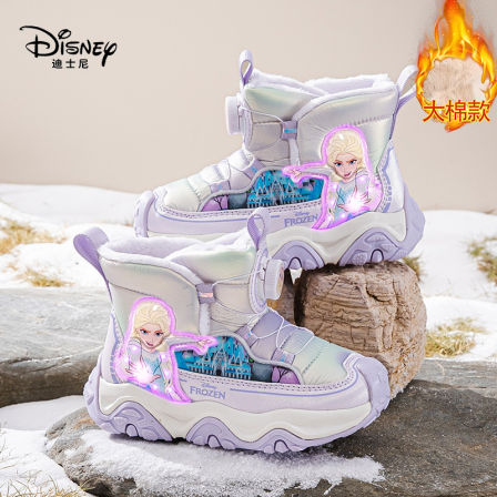 迪士尼女童棉鞋冬季加绒发光大棉鞋加厚保暖艾莎亮灯鞋儿童雪地靴