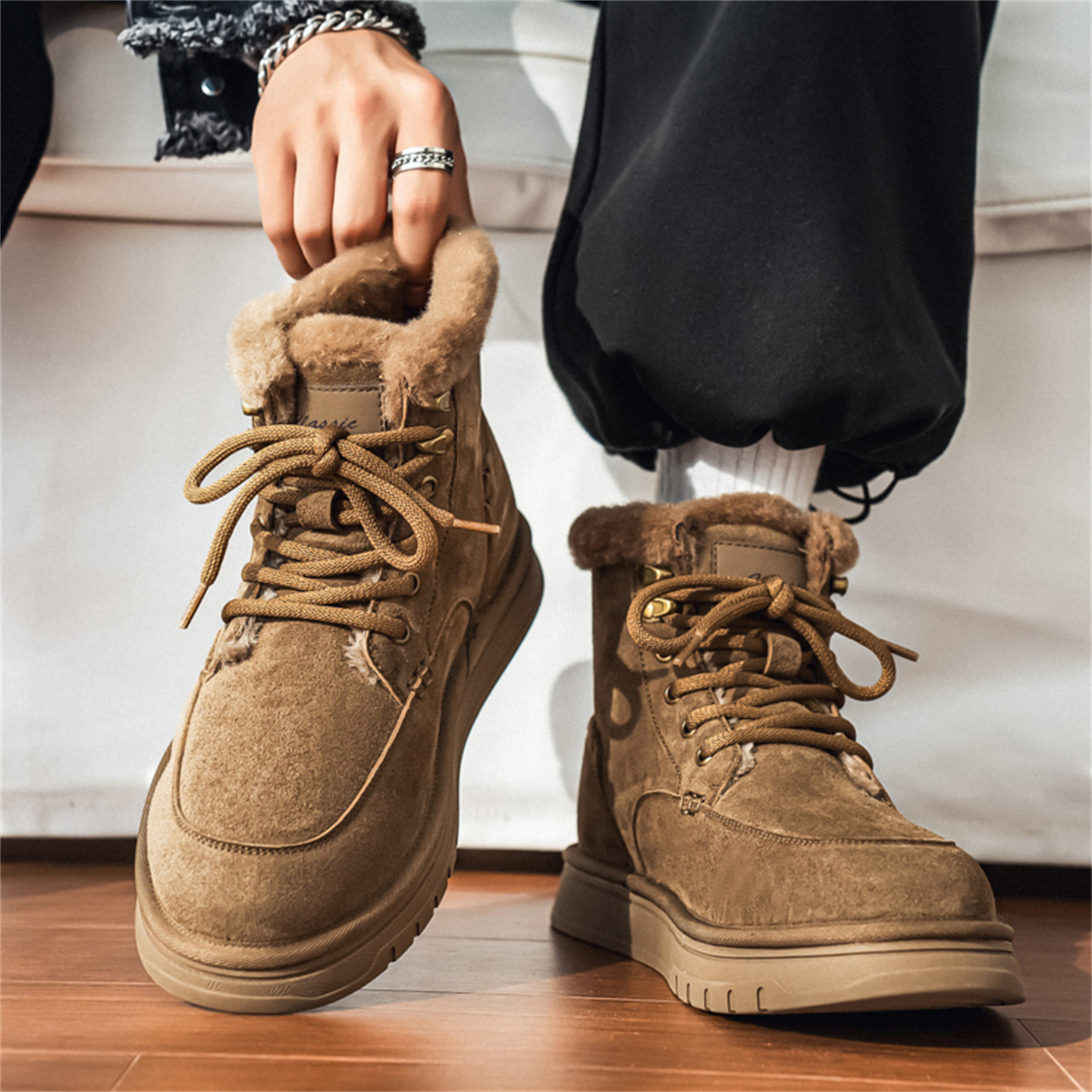 高帮男鞋冬季加绒保暖板鞋男士户外防寒马丁雪地靴大棉鞋2025新款主图