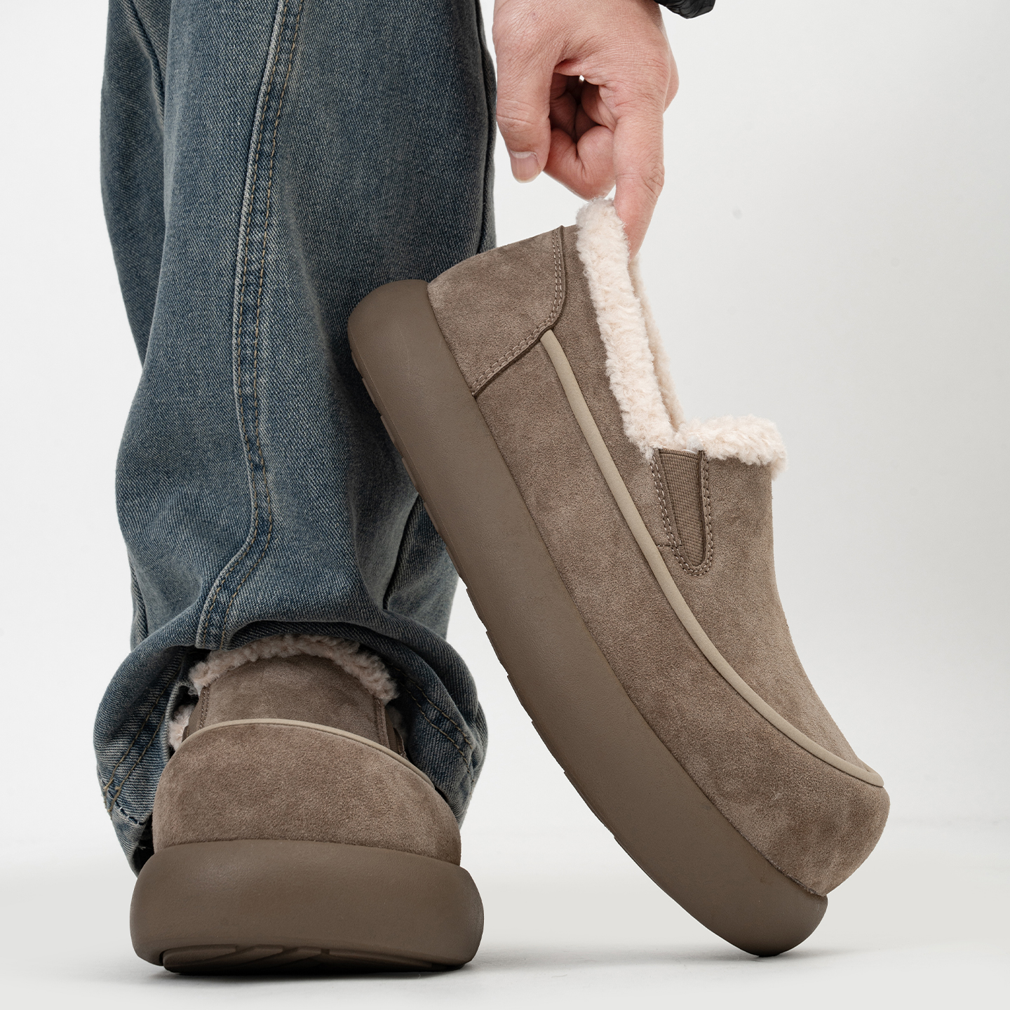 厚底大头乐福鞋男冬季加绒一脚蹬保暖毛毛棉鞋全包增高勃肯雪地靴主图