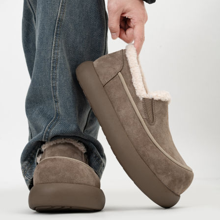 厚底大头乐福鞋男冬季加绒一脚蹬保暖毛毛棉鞋全包增高勃肯雪地靴