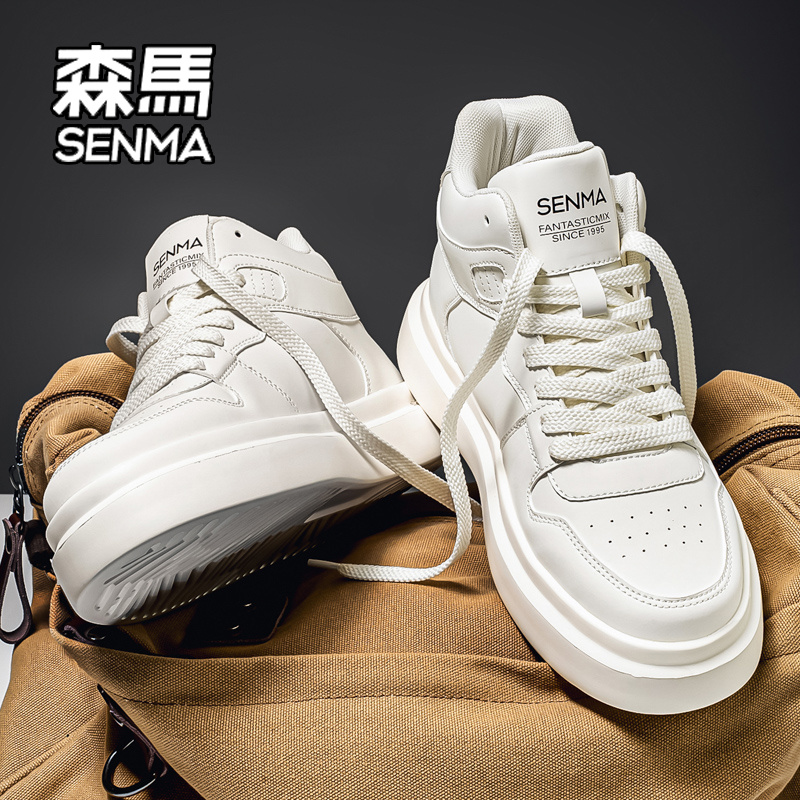 SENMA/森马男鞋冬季2026新款运动休闲高帮板鞋空军真皮一号小白鞋主图
