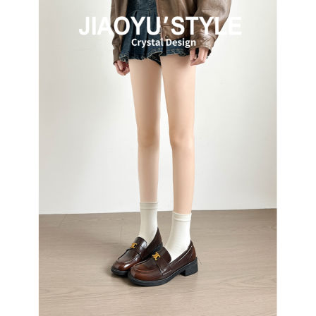 真皮~骄屿凯旋门乐福鞋女2025秋冬新款法式单鞋粗高跟通勤小皮鞋