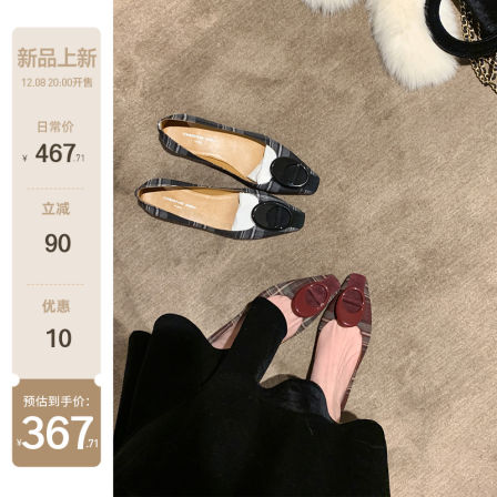 【sheii苏茵茵】独家款~法式方头格纹粗跟浅口ol单鞋女通勤晚宴鞋