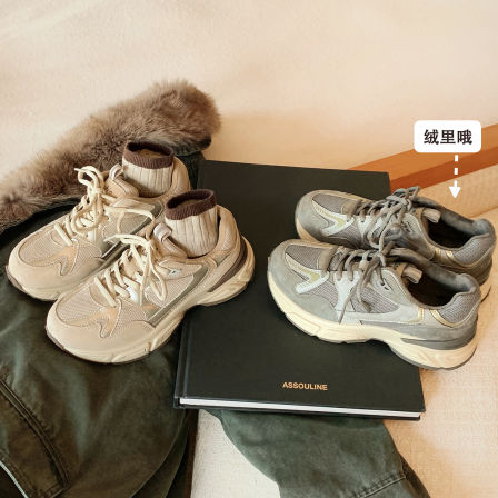 葡萄妈studiolee 增高3.5cm~ 复古网面拼接系带加绒休闲运动鞋