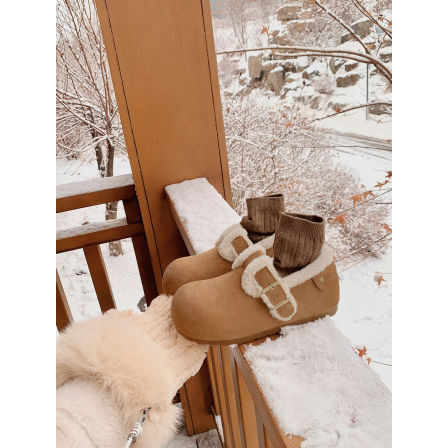 葡萄妈studiolee 内增高圆头一脚蹬毛毛扣带加绒勃肯鞋通勤女鞋