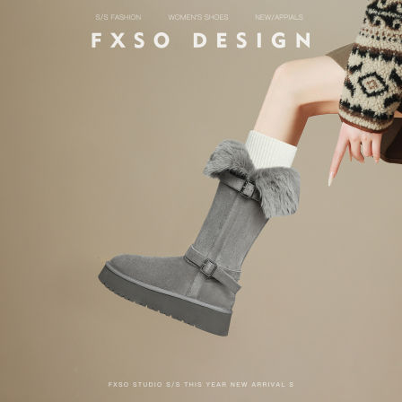 真皮方巷大叔2025冬季英伦风加绒保暖雪地靴女厚底防滑增高棉靴子