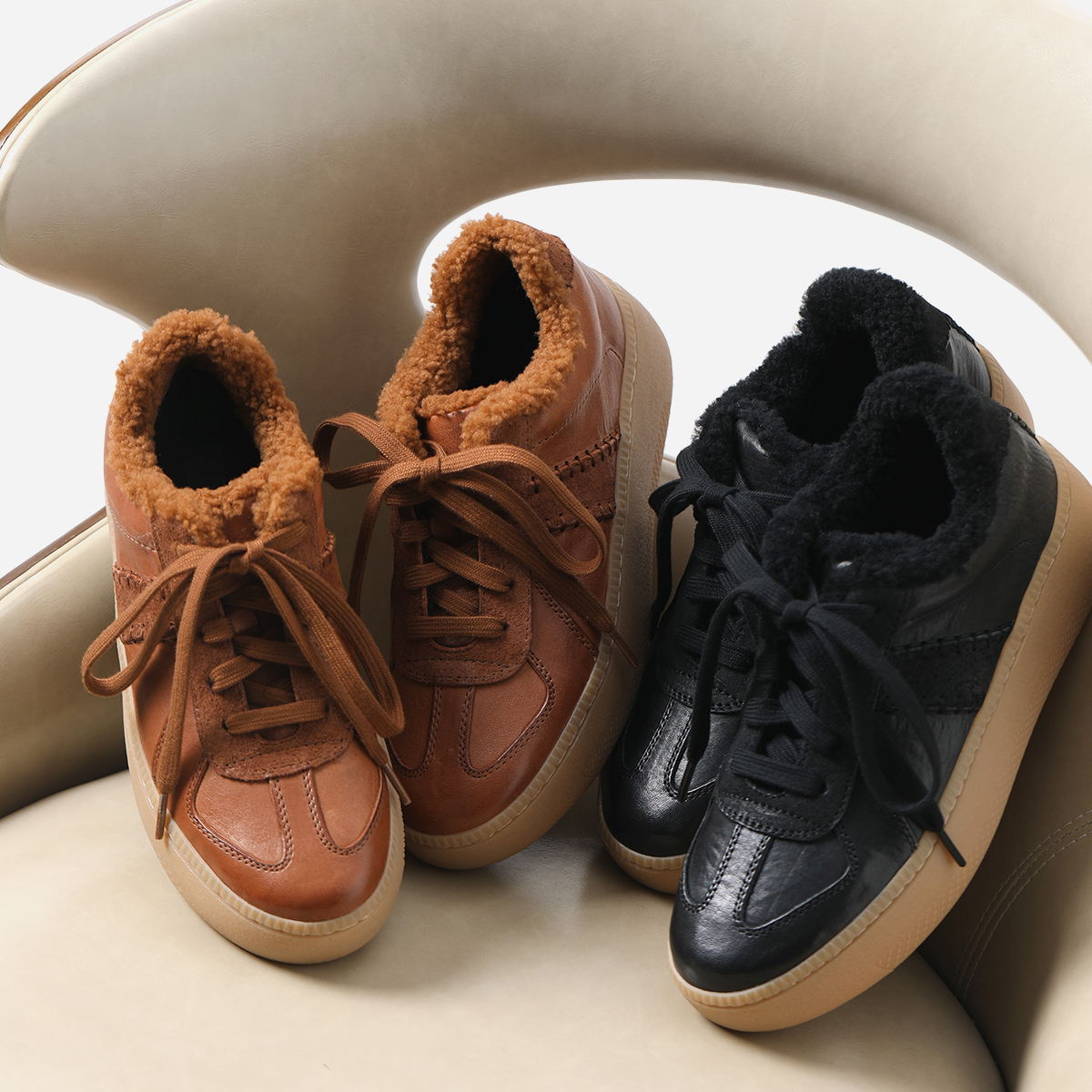 ED08045 茉莉雅集 M*M*M水洗马皮羊毛内里加厚保暖厚底板鞋德训鞋主图