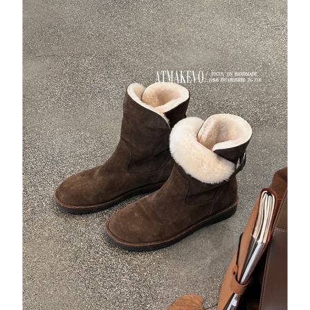 吕小布 | 羊皮毛一体雪地靴女 老钱风松弛感2025新款冬季保暖短靴