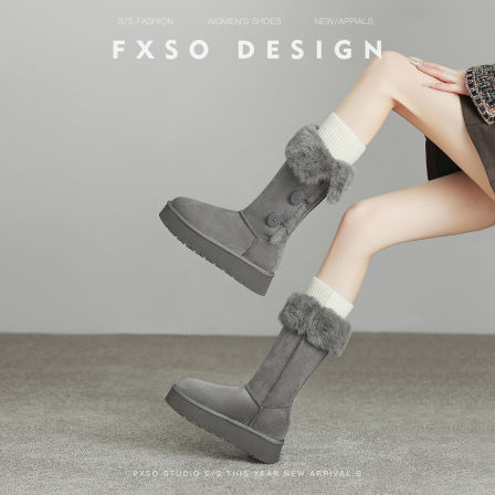 真皮方巷大叔2025冬季毛毛加绒加厚雪地靴女搭扣两穿防滑棉靴子女