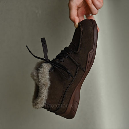 何其丑 保暖加绒磨砂皮系带马丁靴女短靴女靴子 2025新款冬季女鞋