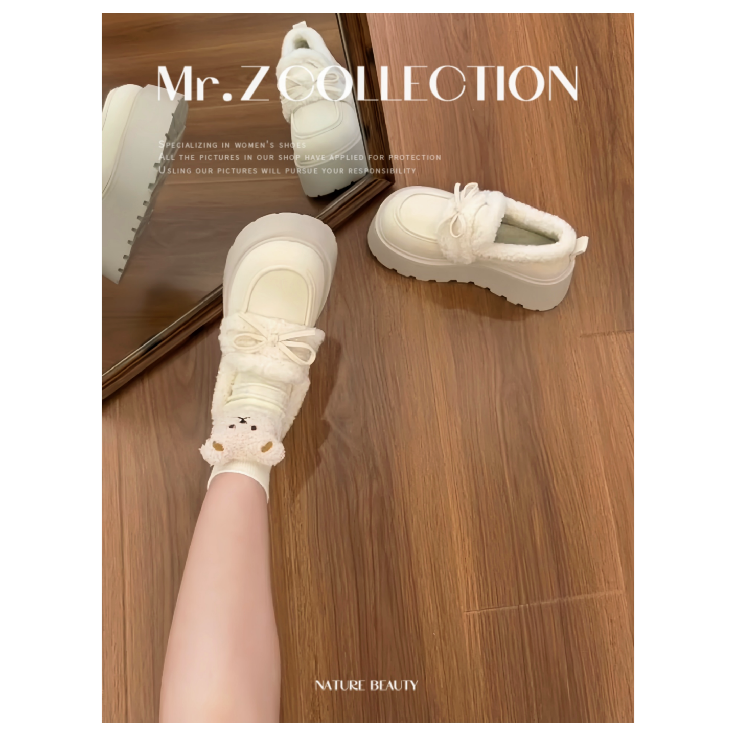 白色厚底增高复古勃肯鞋女款2025冬季新款蝴蝶结加绒保暖雪地棉鞋主图