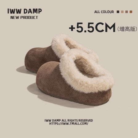 IWW厚底增高毛毛口保暖包头半拖鞋女冬季新款加绒芒果圆头勃肯鞋