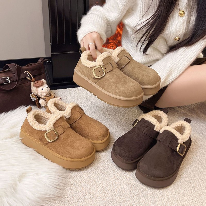 SK复古毛边金属搭扣时尚百搭加绒厚底勃肯休闲鞋8888主图