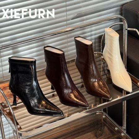 鞋夫人高跟短靴靴子女2025新款配裙子尖头气质小个子瘦瘦靴