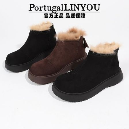 葡萄牙LINYOU 女冬加绒2025年新款厚底后拉链保暖勃肯马丁靴