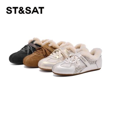 星期六复古加绒德训鞋女2025冬季新款保暖轻便舒适百搭休闲阿甘鞋