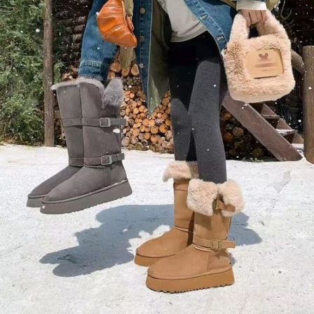 8cm内增高两穿厚底长筒雪地靴女2025冬新款加绒加厚东北保暖棉鞋