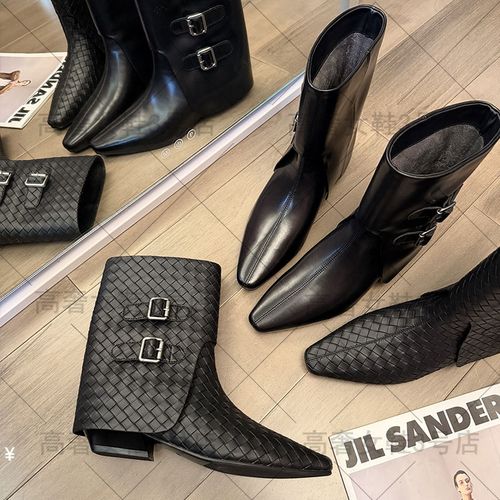 2025年秋冬新款女靴百搭低跟中跟时尚英伦风方头短靴女y25295主图