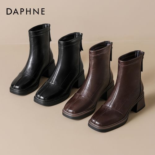 达芙妮英伦风复古马丁靴女款2025年冬季新款短靴后拉链粗跟瘦瘦靴主图