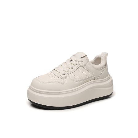 门店7/9&9！厚吐司板鞋」高级感炸裂真皮厚底增高休闲小白鞋C25474