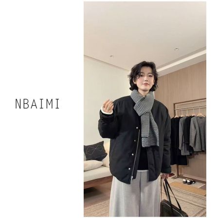 洋气鹅 冬季休闲百搭保暖时尚宽松黑色潮流无领95鹅绒服