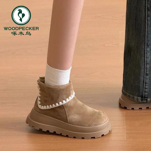 啄木鸟复古加绒保暖雪地靴女2025年新款外穿厚底增高加绒毛毛棉鞋主图