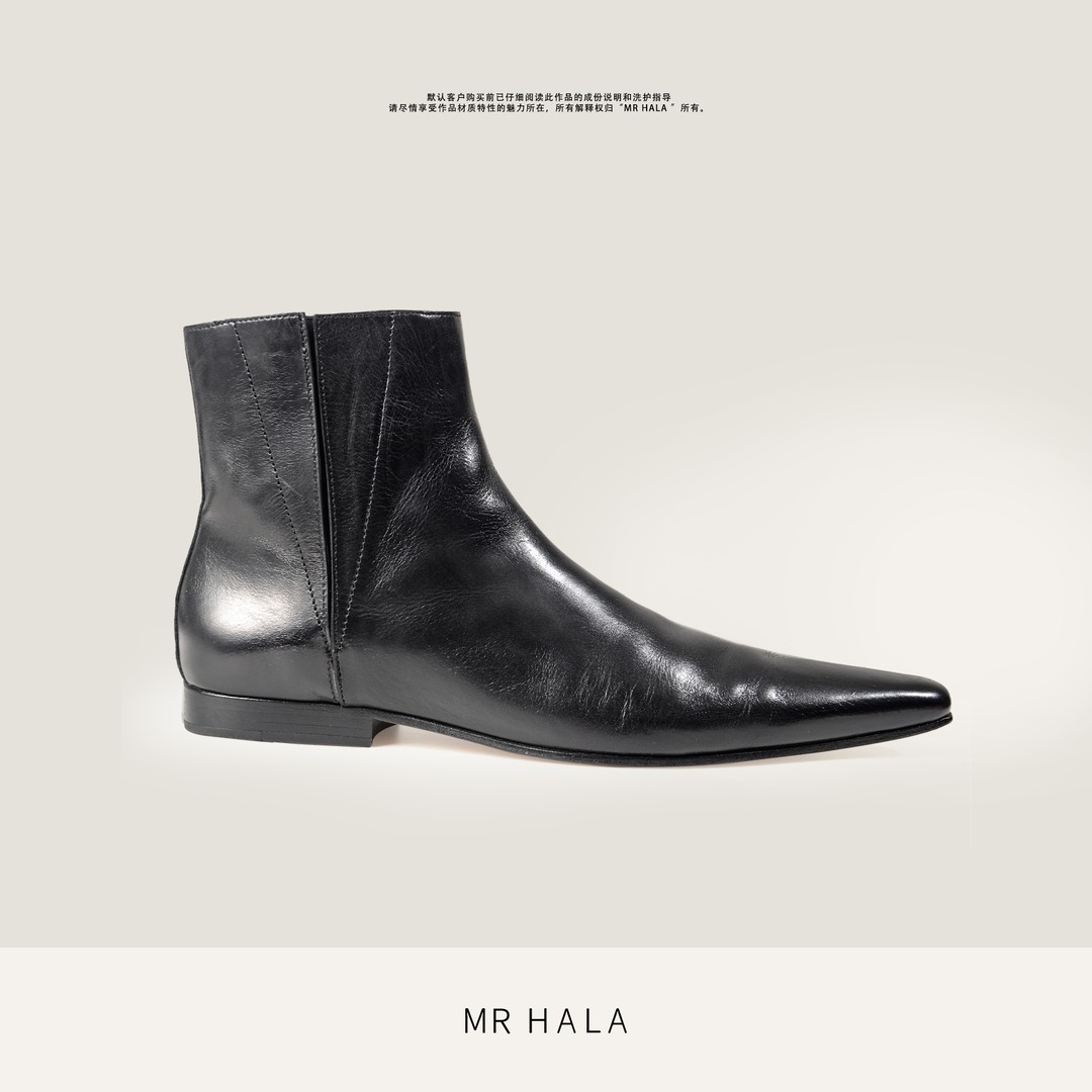 MRHALA 枭锋精制糯感胎牛皮松紧尖尖头时装半靴女 LX59078主图
