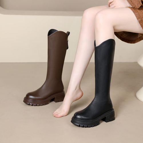 增高5cm胖瘦可选骑士时装靴不过膝秋冬款平底女靴小个子增高长靴主图