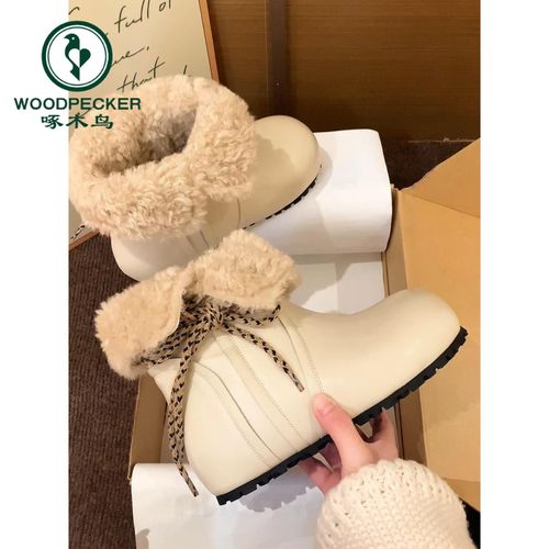 啄木鸟内增高两穿厚底雪地靴女冬美拉德小短靴加绒保暖毛毛棉鞋子主图