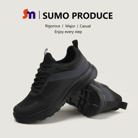 素陌新款男士运动休闲鞋透气健步鞋男款百搭黑色跑步鞋系带10016