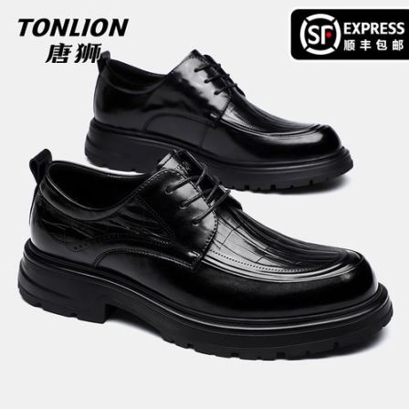唐狮男鞋2026春季新款加绒商务正装厚底德比皮鞋内增高结婚鞋8123