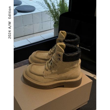 DUPU 黑标奢级 特调牛反绒羊皮撞色拼接厚底中筒马丁靴