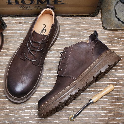 秋冬男士牛皮马丁靴百搭休闲中帮复古英伦风圆头厚底短靴潮流靴子主图