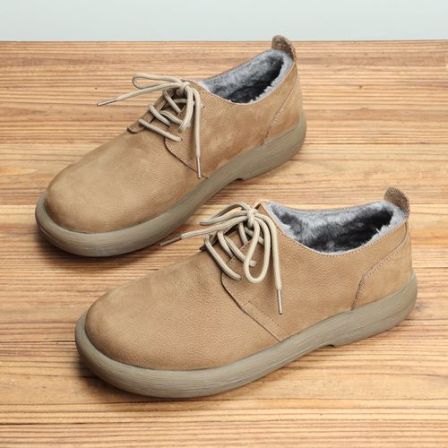 冬季新款加绒男士休闲牛皮鞋系带真皮加厚保暖棉鞋男防滑复古百搭