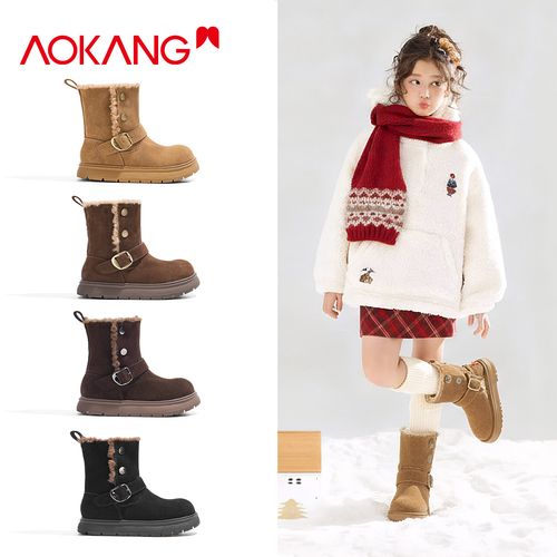 Aokang/奥康【一鞋三穿】平跟冬季男女宝通用休闲风雪地靴加绒童主图