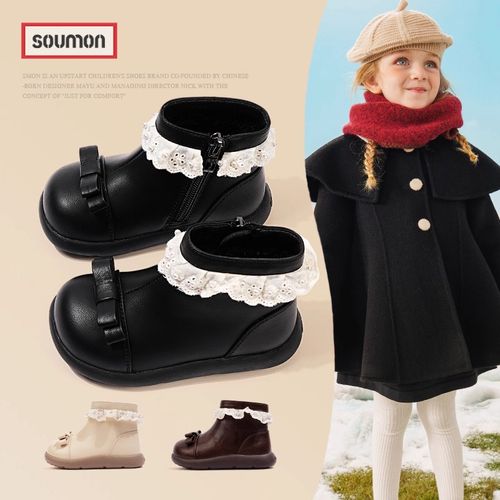 书萌女童皮靴小女孩公主靴2025新款儿童马丁靴女宝宝加绒保暖棉靴主图