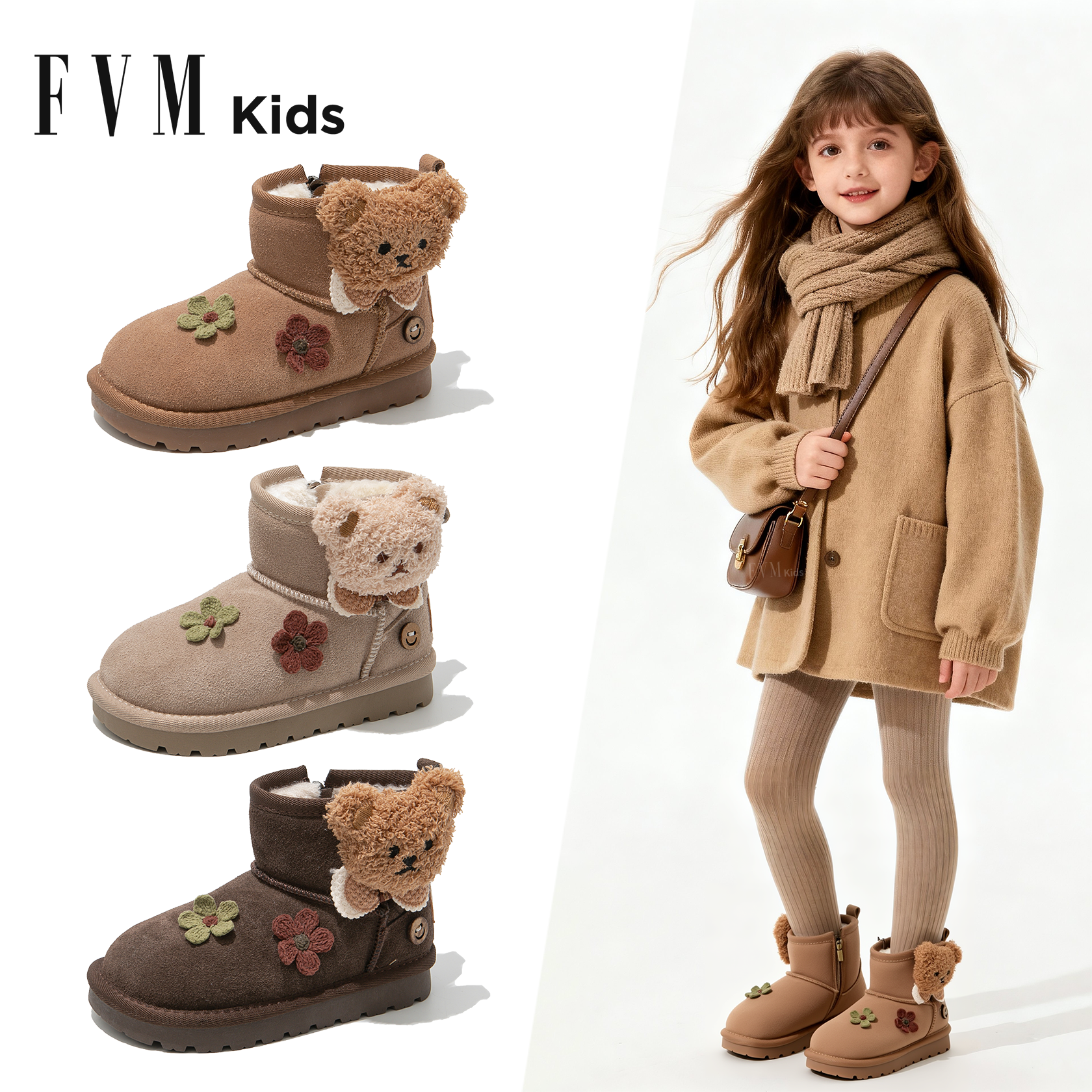 女童鞋子儿童大棉鞋2025新款冬季加绒加厚雪地靴女宝棉靴保暖冬鞋主图