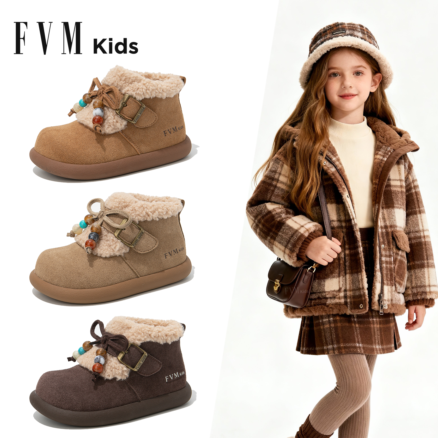 女童大棉鞋子儿童雪地靴2025新款加绒加厚冬季毛毛鞋二棉勃肯冬鞋主图