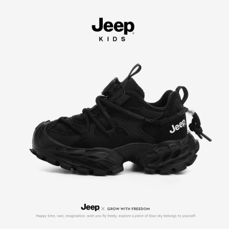 jeep男童黑色老爹鞋运动鞋冬季加绒棉鞋2025新款户外防滑儿童鞋子