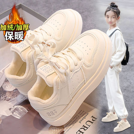 李宇新款女童鞋二棉鞋冬季2025新款儿童加绒小白鞋中大童运动板鞋