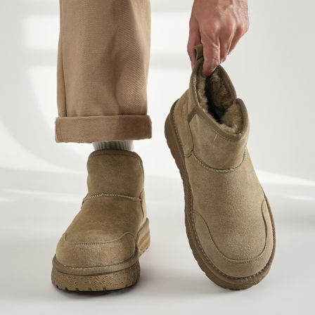 厚底防滑雪地靴男士皮毛一体冬季加绒加厚高帮翻毛复古防寒大棉鞋