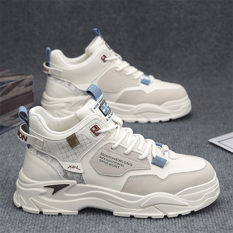 李宇新款高帮男鞋冬季皮面中帮马丁靴男士工装靴增高运动厚底潮鞋主图