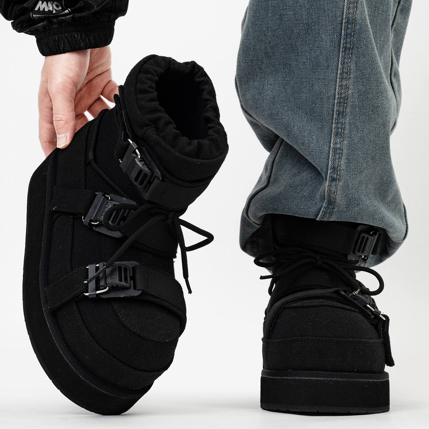 冬季加绒黑武士大头雪地靴男厚底机能风工装马丁靴保暖东北棉鞋女主图