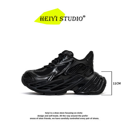 黑武士机甲鞋男女小众隐形增高11cm网面厚底老爹鞋情侣运动休闲鞋
