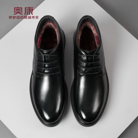 奥康 男鞋棉鞋冬季加绒保暖高帮真皮休闲爸爸鞋男士皮鞋加厚皮鞋L