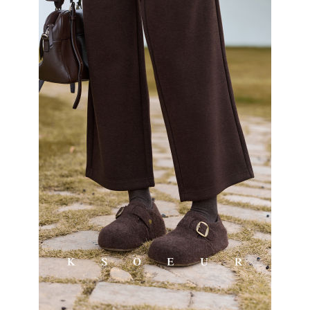 K姐KSOEUR 内增高5cm毛呢勃肯鞋 内增高厚实软糯魔术贴可调节鞋子